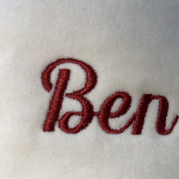 Pottery Barn Ben Velvet Christmas Stocking Holiday Monogrammed Red Cream 19 in - Picture 11 of 12